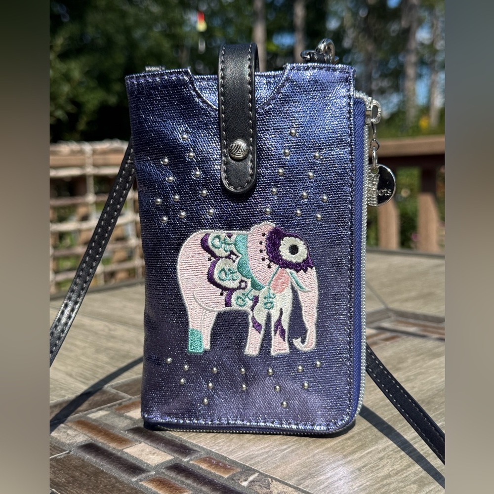 NWOT! Sakroots Purple Elephant Embroidered Crossbody Bag - Picture 2 of 9